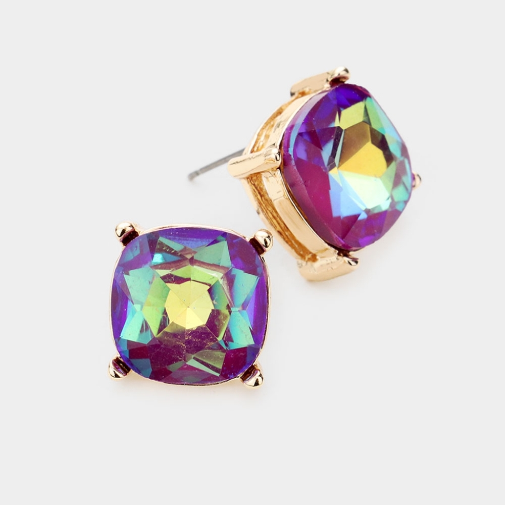 Purple Crystal Square Stud Fashion Jewelry Earrings Trendy Statement Accessories